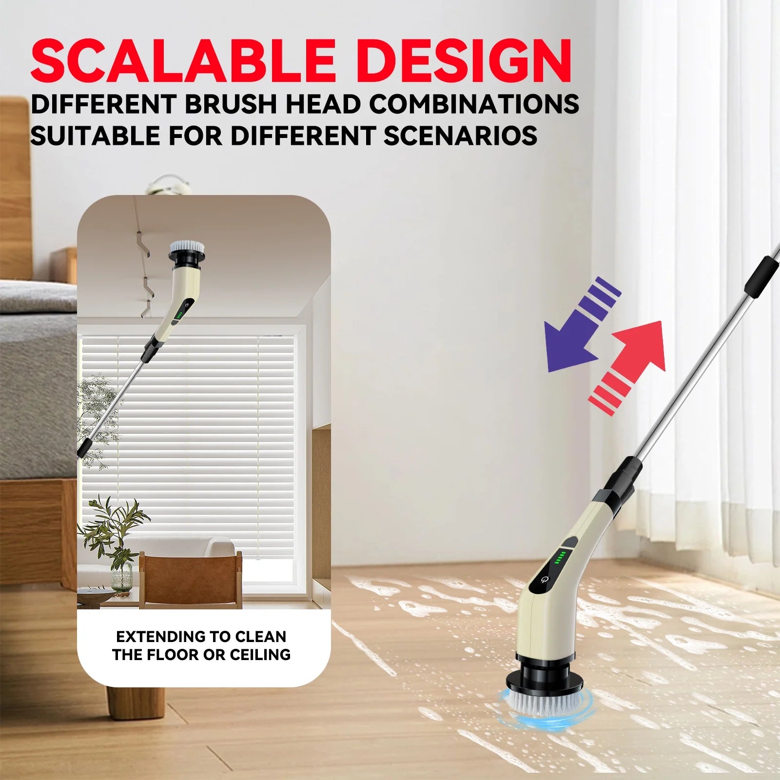Electric Spin Scrubber, Cordless Bath Tub Power Scrubber with Long Handle & 7 Replaceable Heads, Shower Cleaning Brush Household Tools for Bathroom & Tile Floor