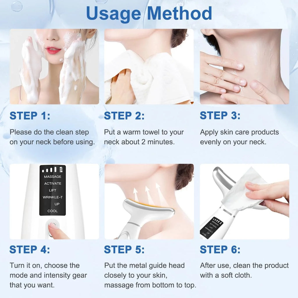 Facial and Neck Beauty Device, Skin Care Face Massager, Multifunctional 6 in 1 Light Therapy Face Sculpting Tool with Vibration, Thermal, Cooling, Microcurrent for Skin Care Routine at Home