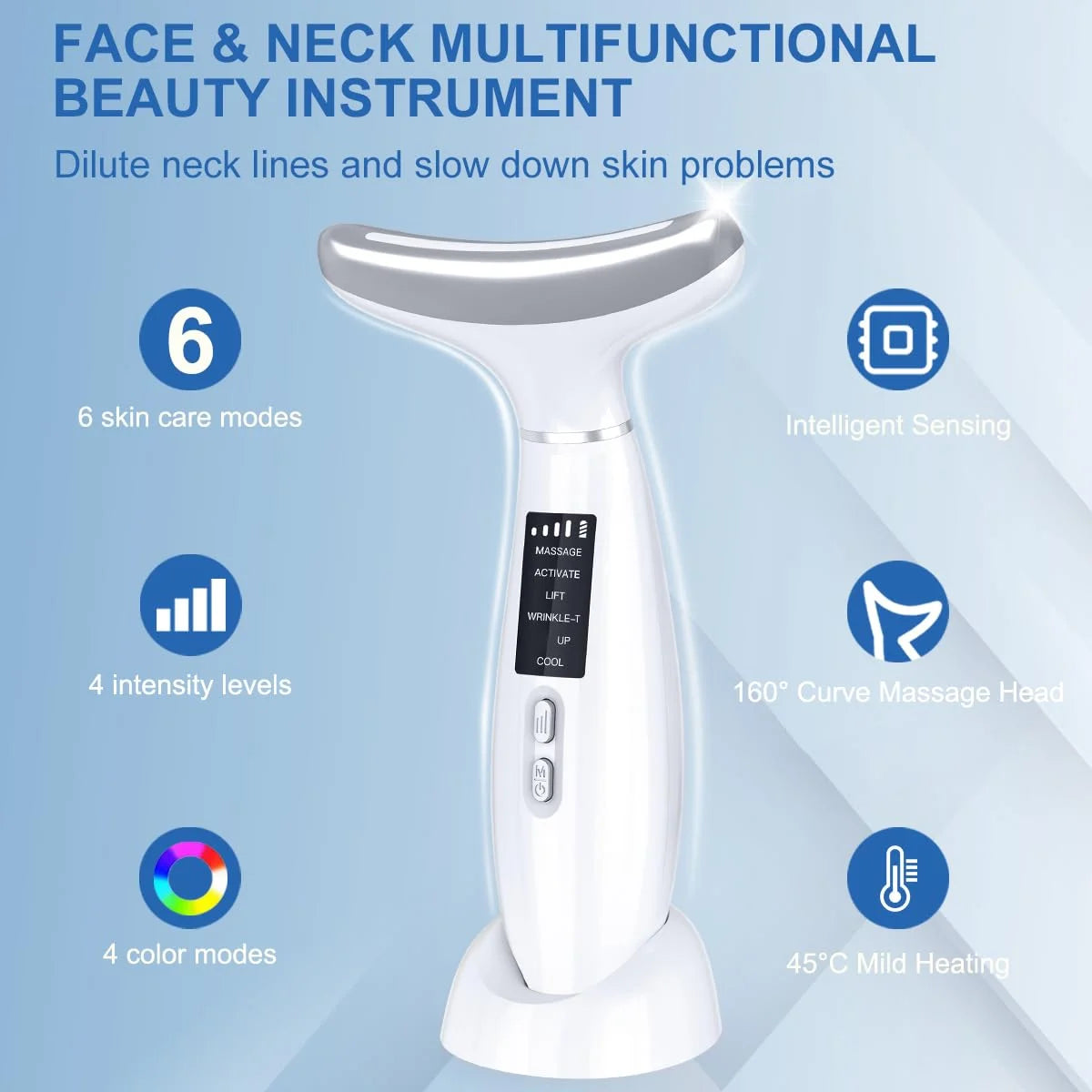 Facial and Neck Beauty Device, Skin Care Face Massager, Multifunctional 6 in 1 Light Therapy Face Sculpting Tool with Vibration, Thermal, Cooling, Microcurrent for Skin Care Routine at Home