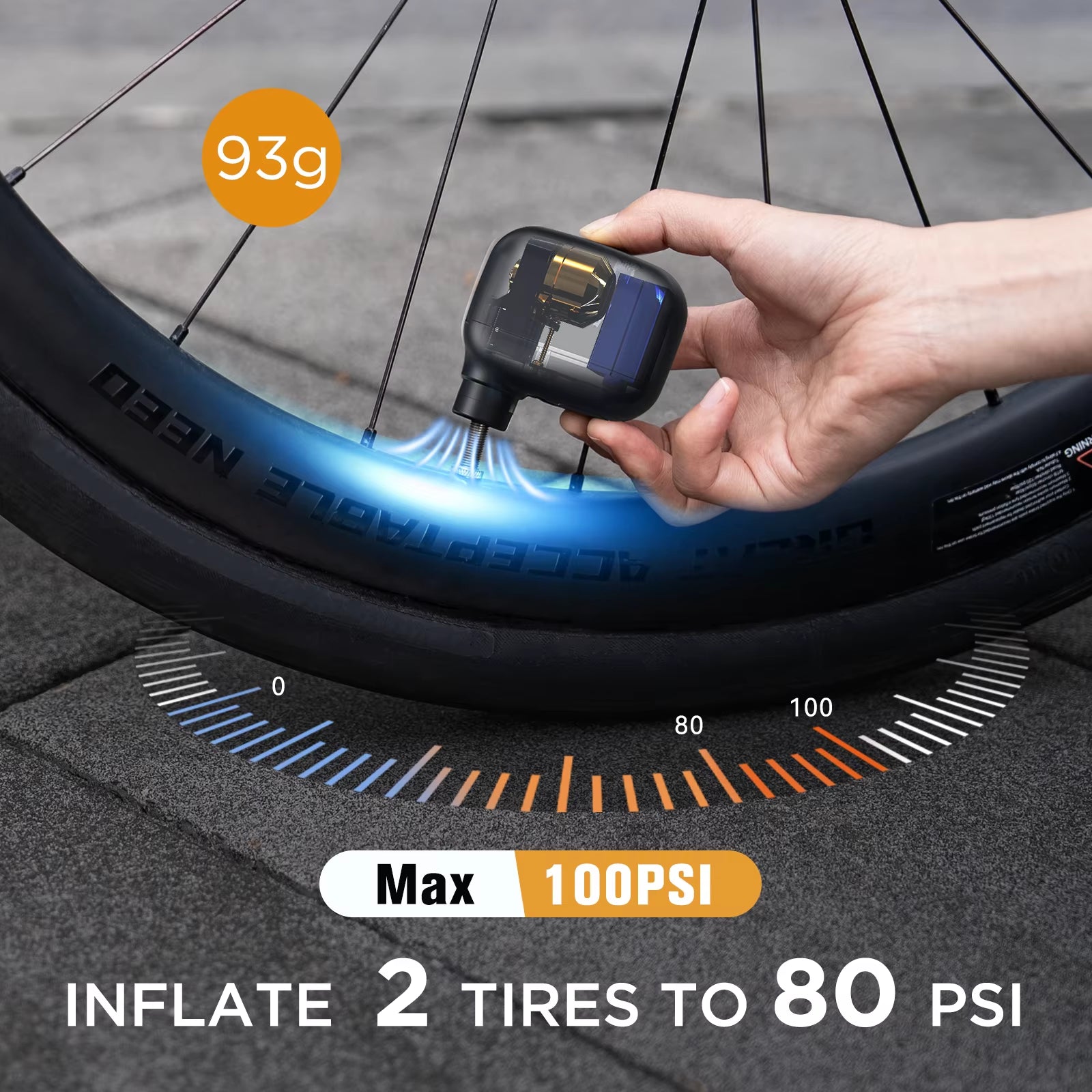 AS100 Mini Portable Bicycle Pump Rechargeable Air Inflator 100PSI Type-C Bike Accessories for Bike Schrader Presta Tires