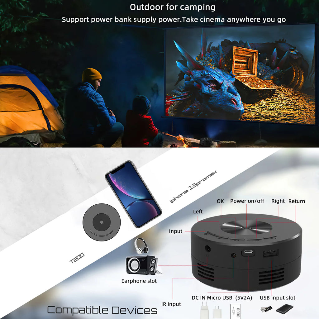 Experience Cinematic Quality Anywhere with the Mini Projector - 1920*1080P HD Home Theater Projector with Remote Control