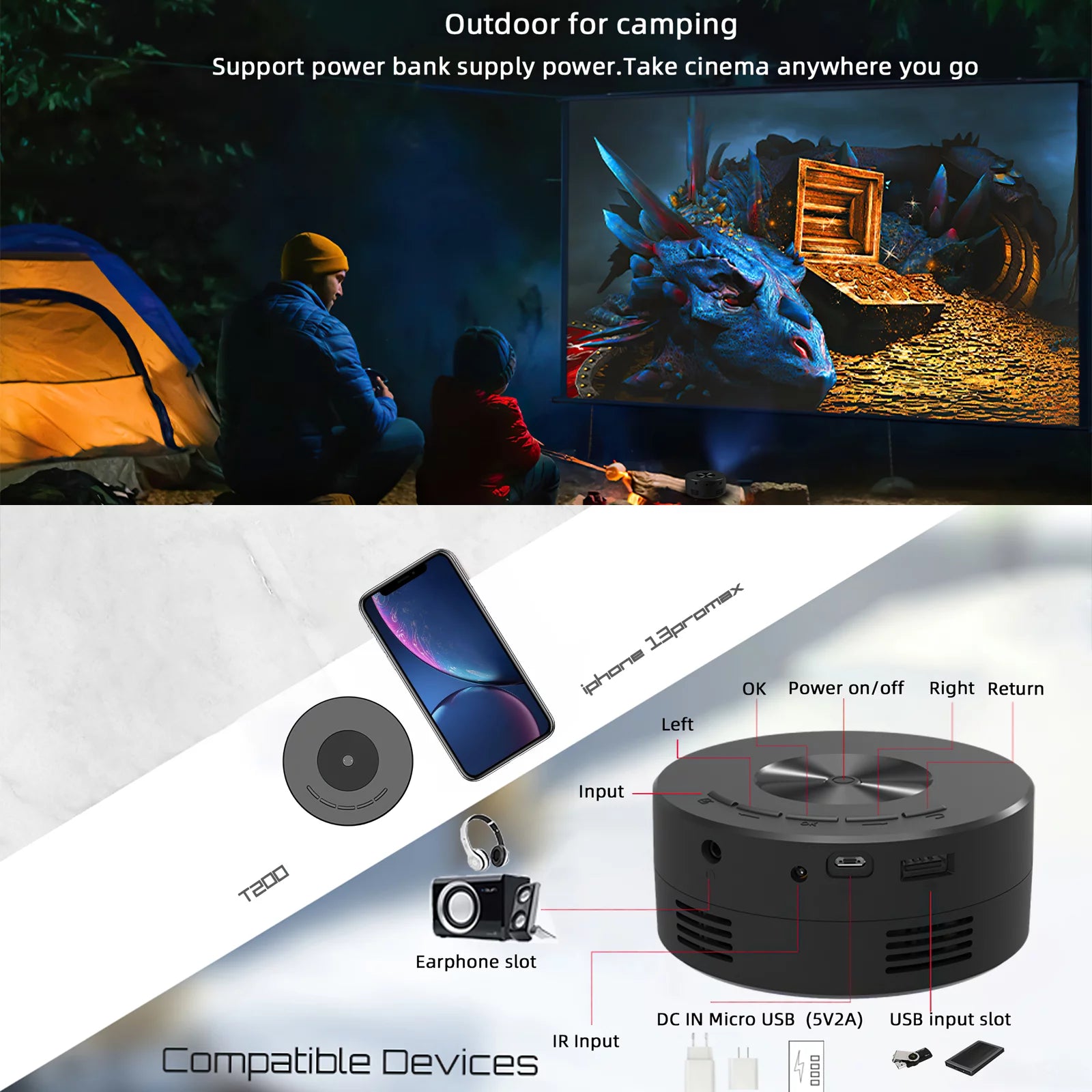 Experience Cinematic Quality Anywhere with the Mini Projector - 1920*1080P HD Home Theater Projector with Remote Control