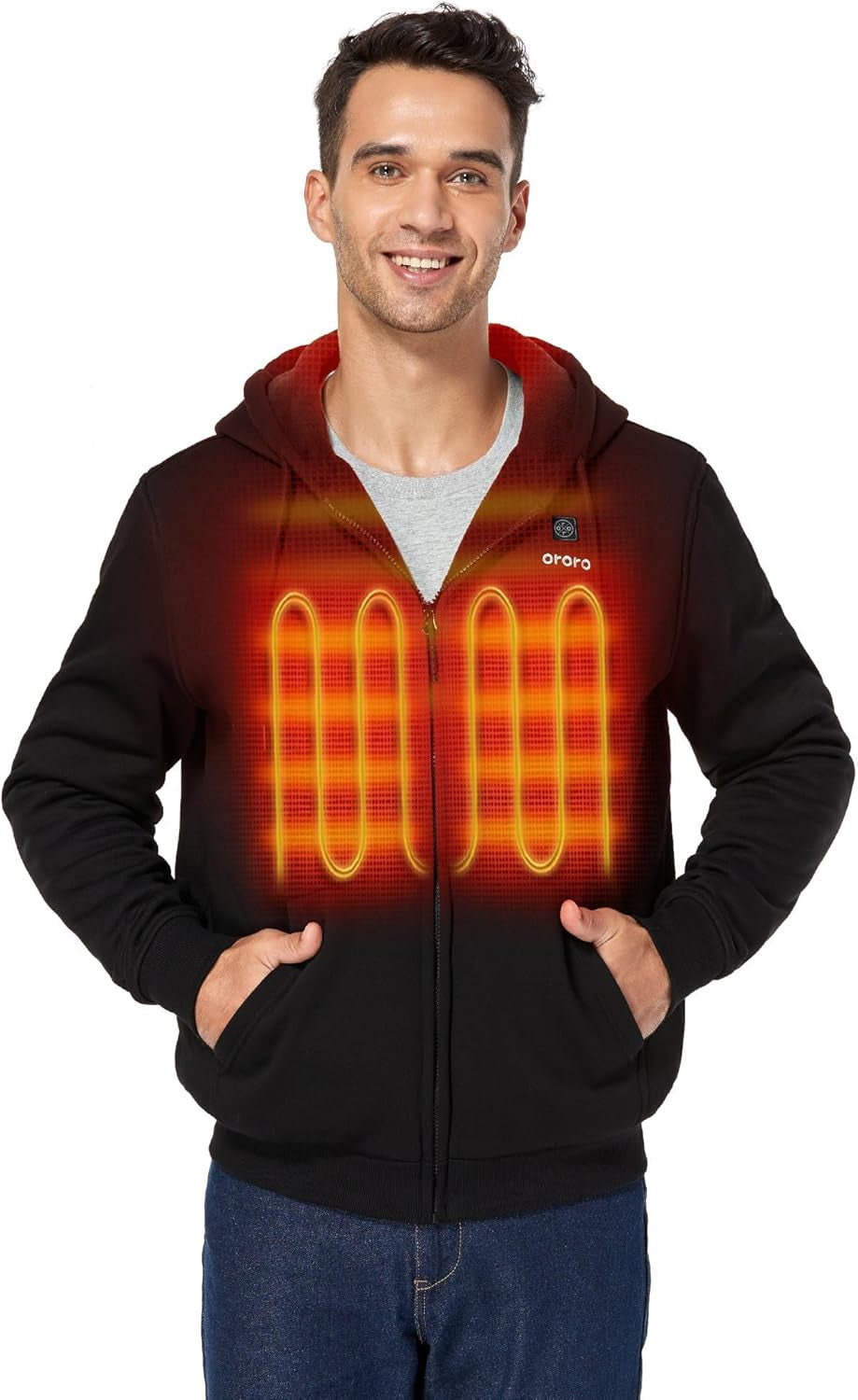 [Upgraded] 4-Zone Heated Hoodie with Heated Collar, Fleece Full-Zip Heated Sweatshirt Hoodie with Battery